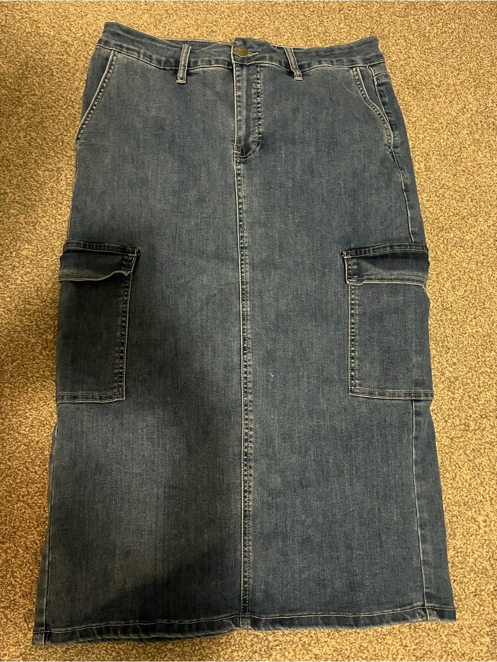 Re/Done Dark Blue Denim Midi Cargo Skirt
